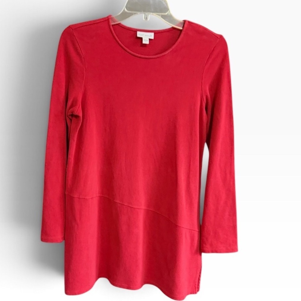 Pure Jill Tunic Top Small Red Cotton Long Sleeve Asymmetric Seam Casual Cozy